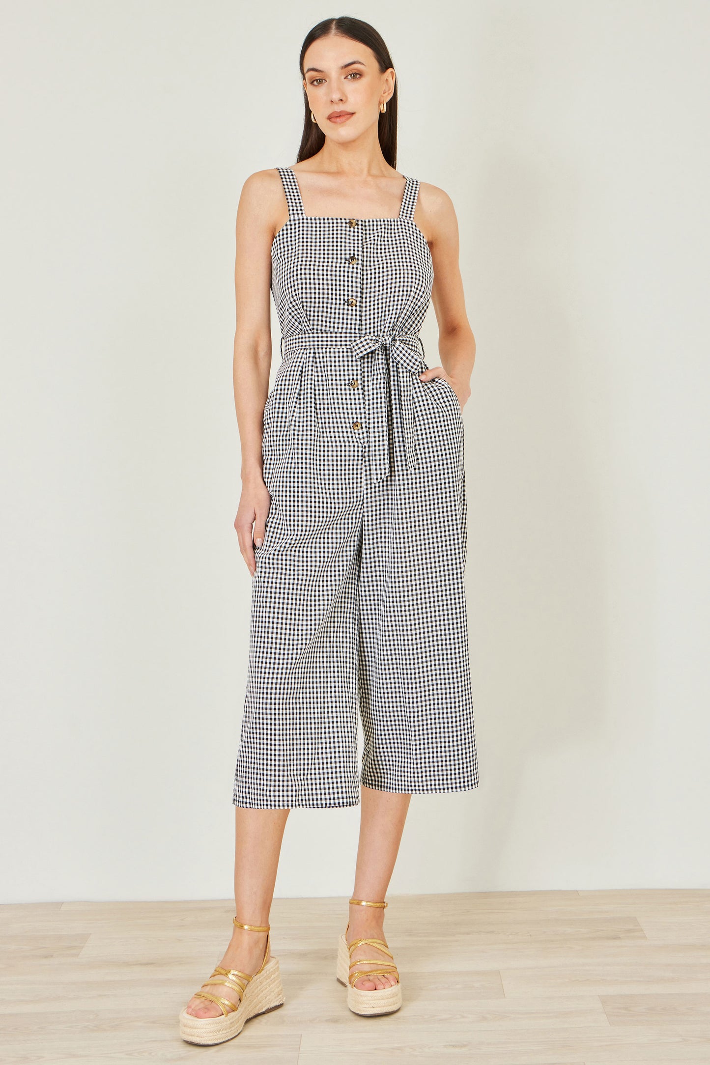 Yumi Black Gingham Button Through Jumpsuit JUMPSUIT Yumi