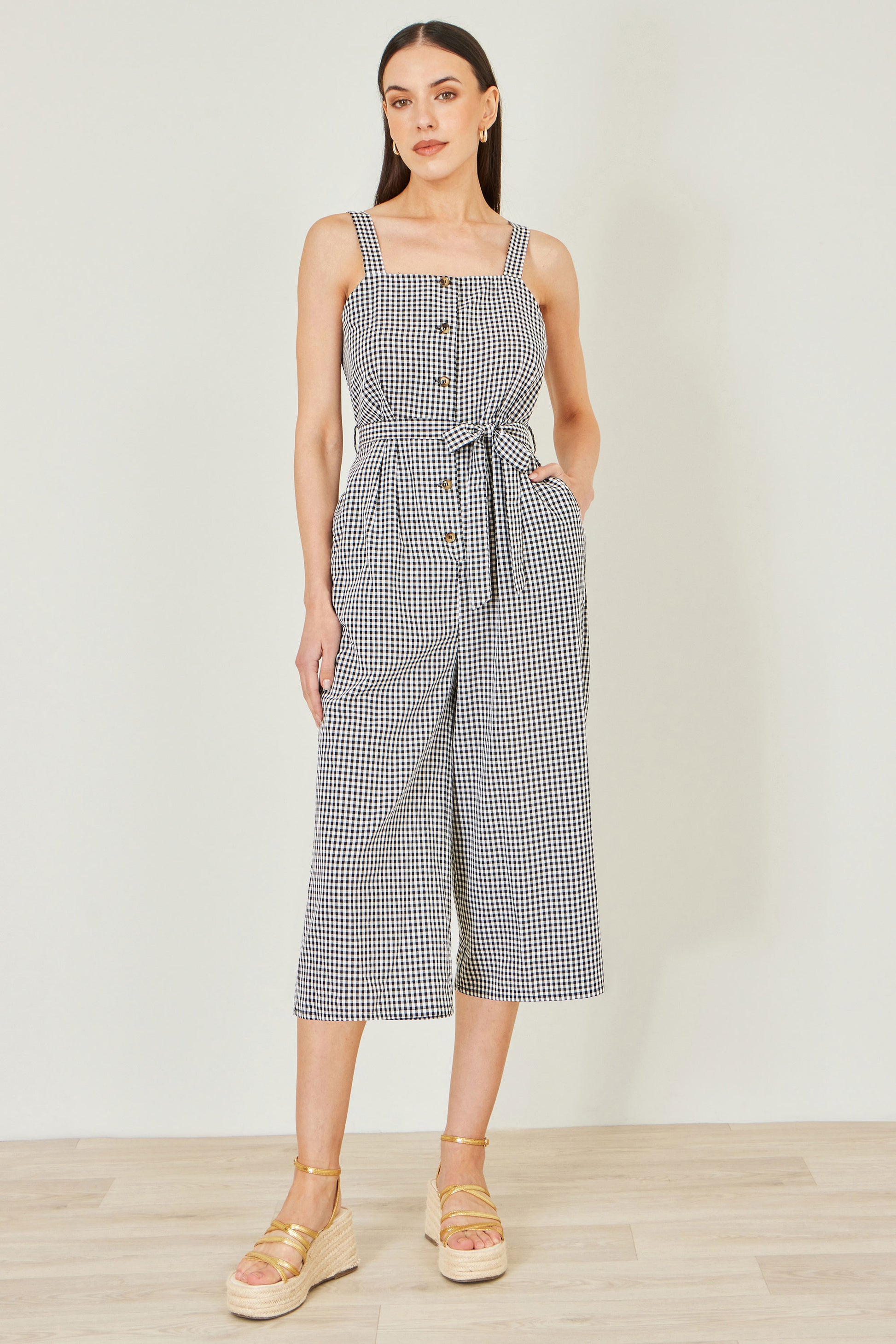 Yumi Black Gingham Button Through Jumpsuit JUMPSUIT Yumi