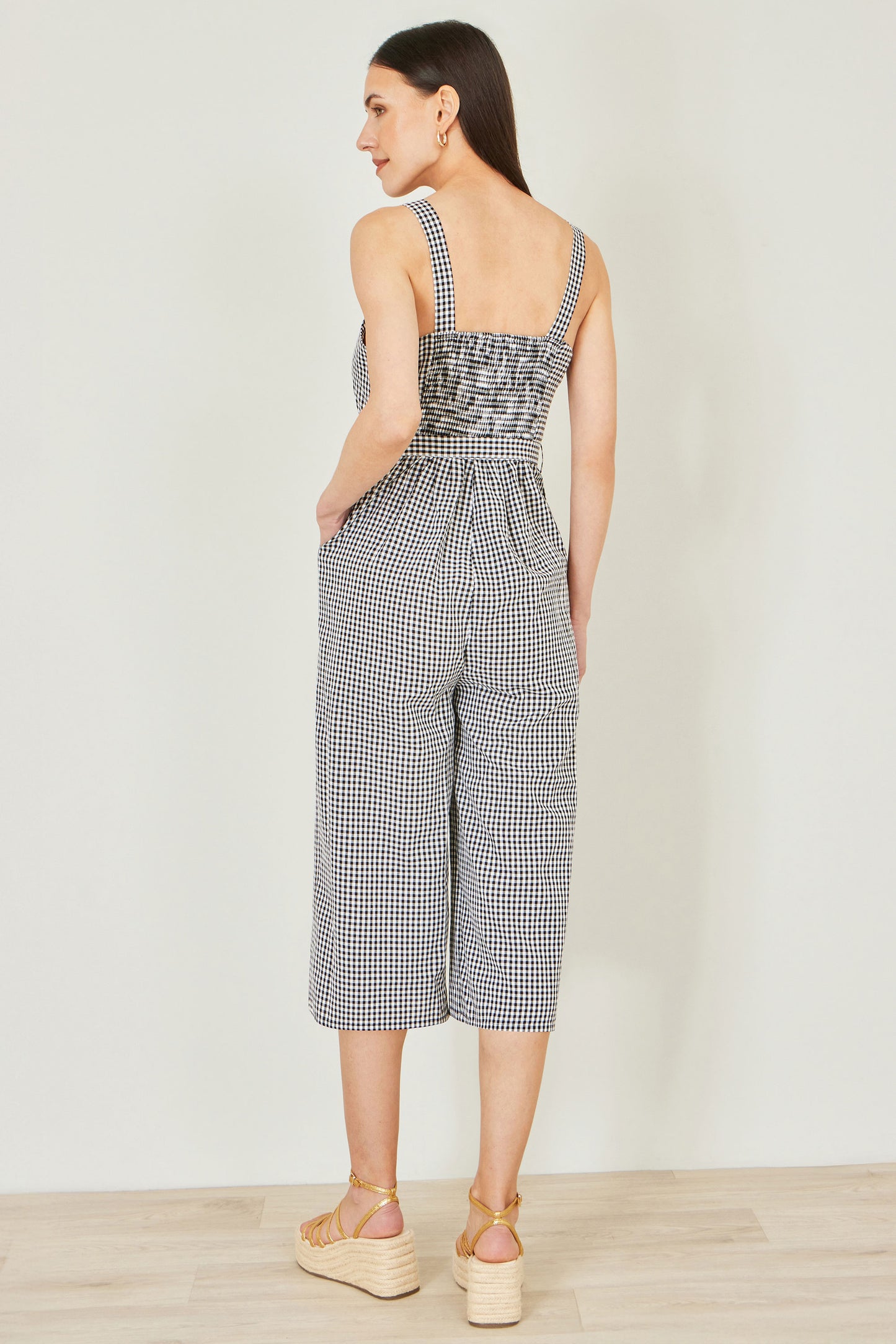 Yumi Black Gingham Button Through Jumpsuit JUMPSUIT Yumi