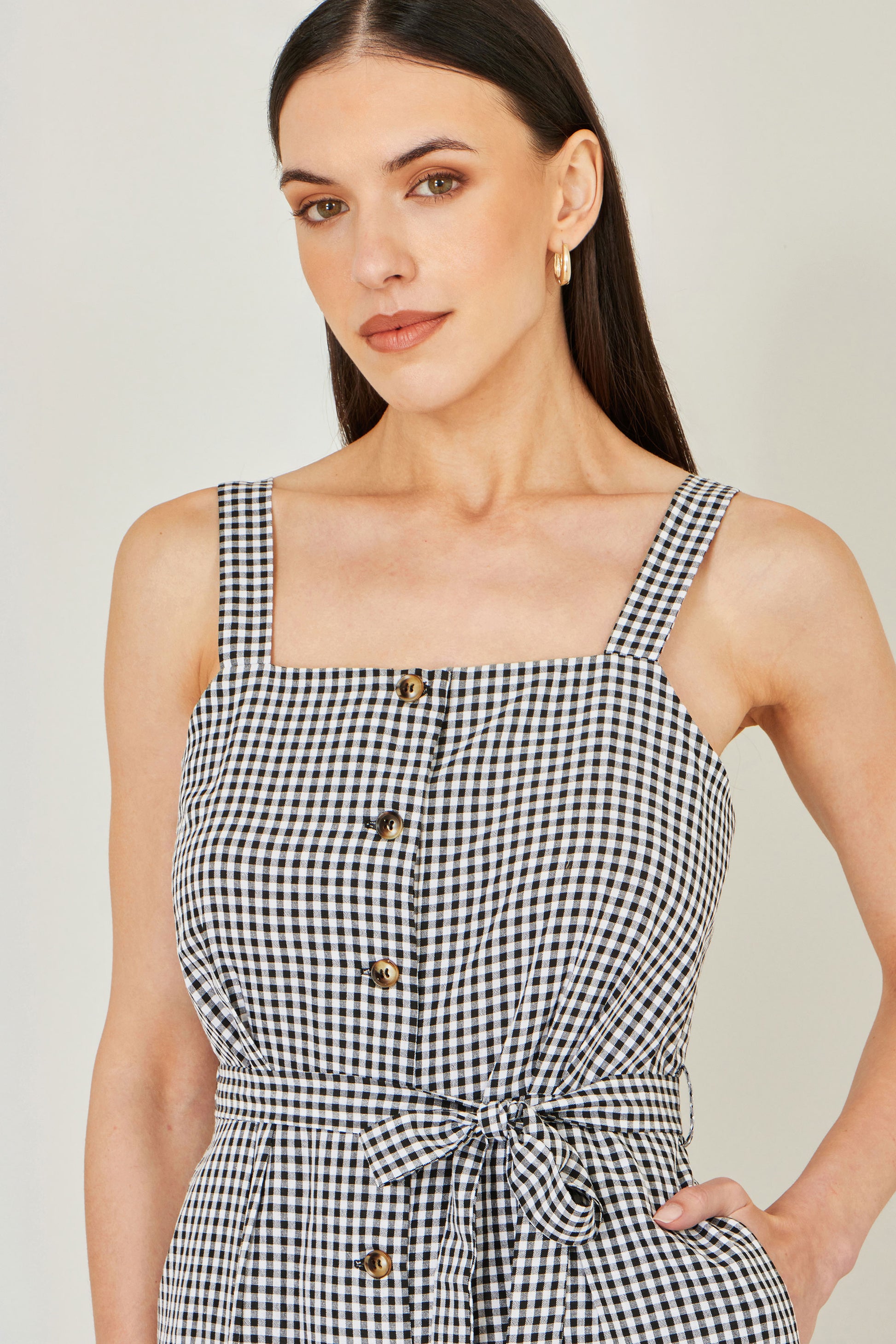 Yumi Black Gingham Button Through Jumpsuit JUMPSUIT Yumi