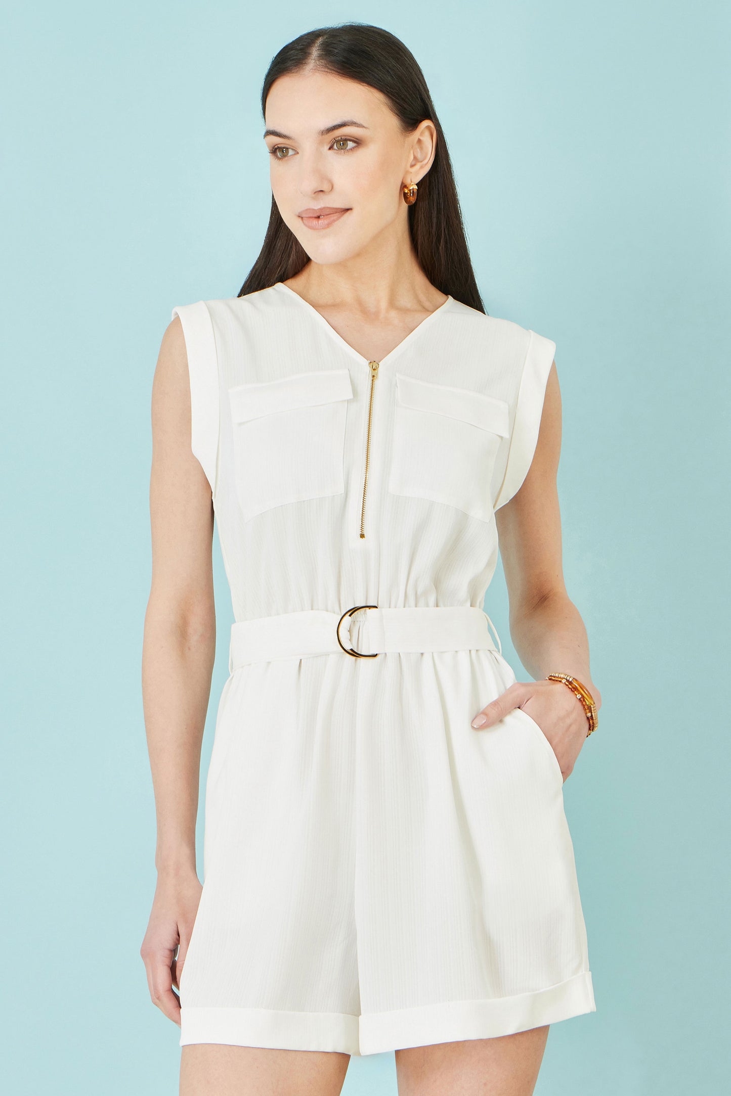 Yumi White Utility Style Playsuit PLAYSUIT Yumi