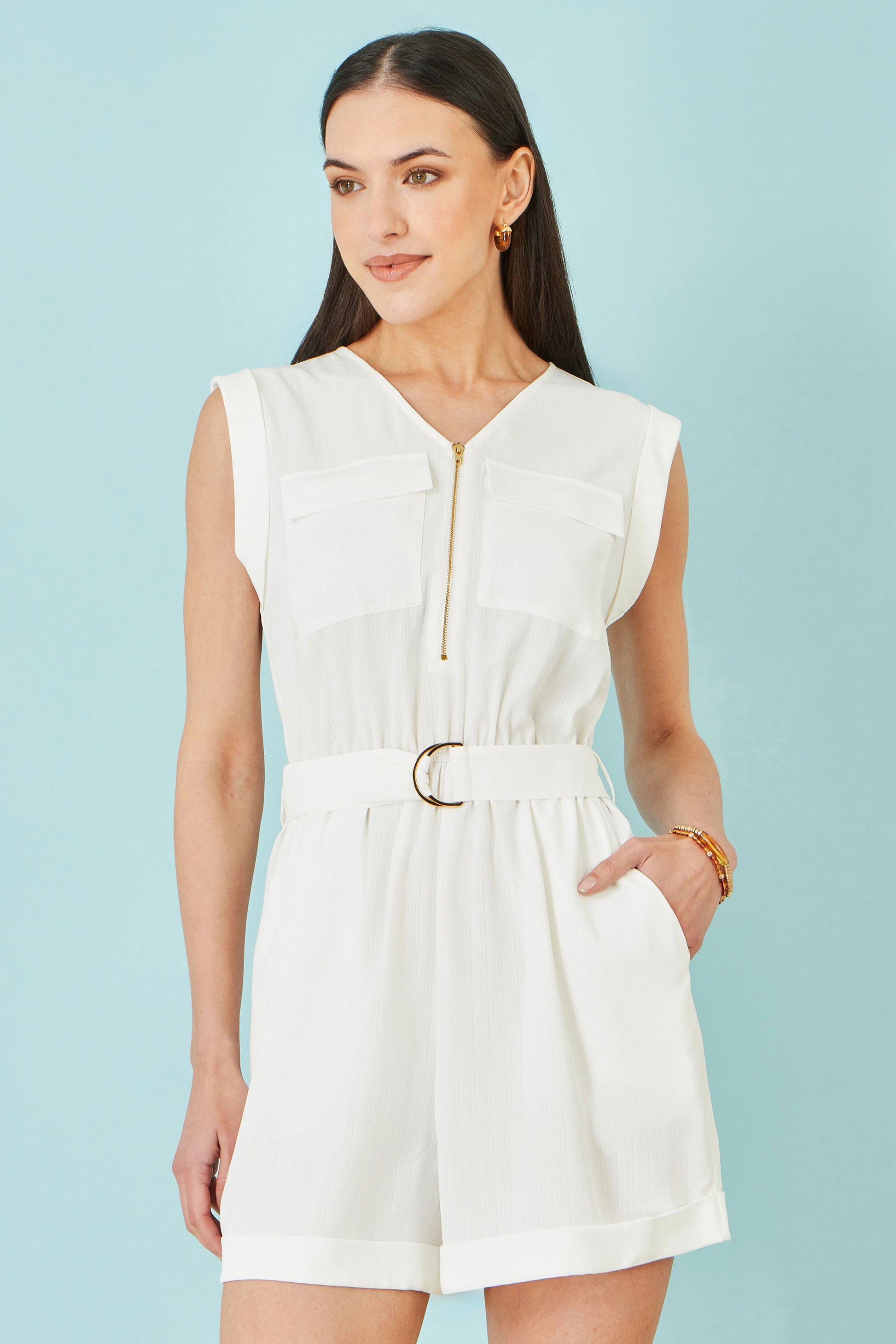Yumi White Utility Style Playsuit PLAYSUIT Yumi
