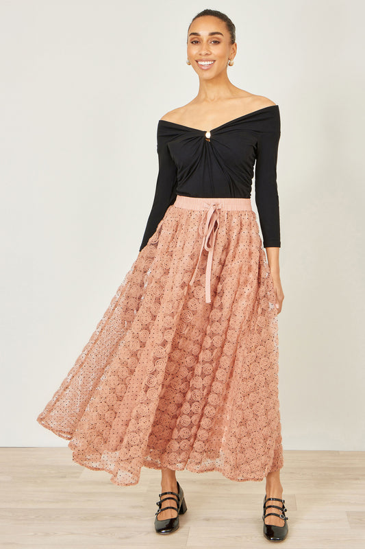 Yumi Blush Pink Spot And Rose Tulle Skirt Skirts Yumi