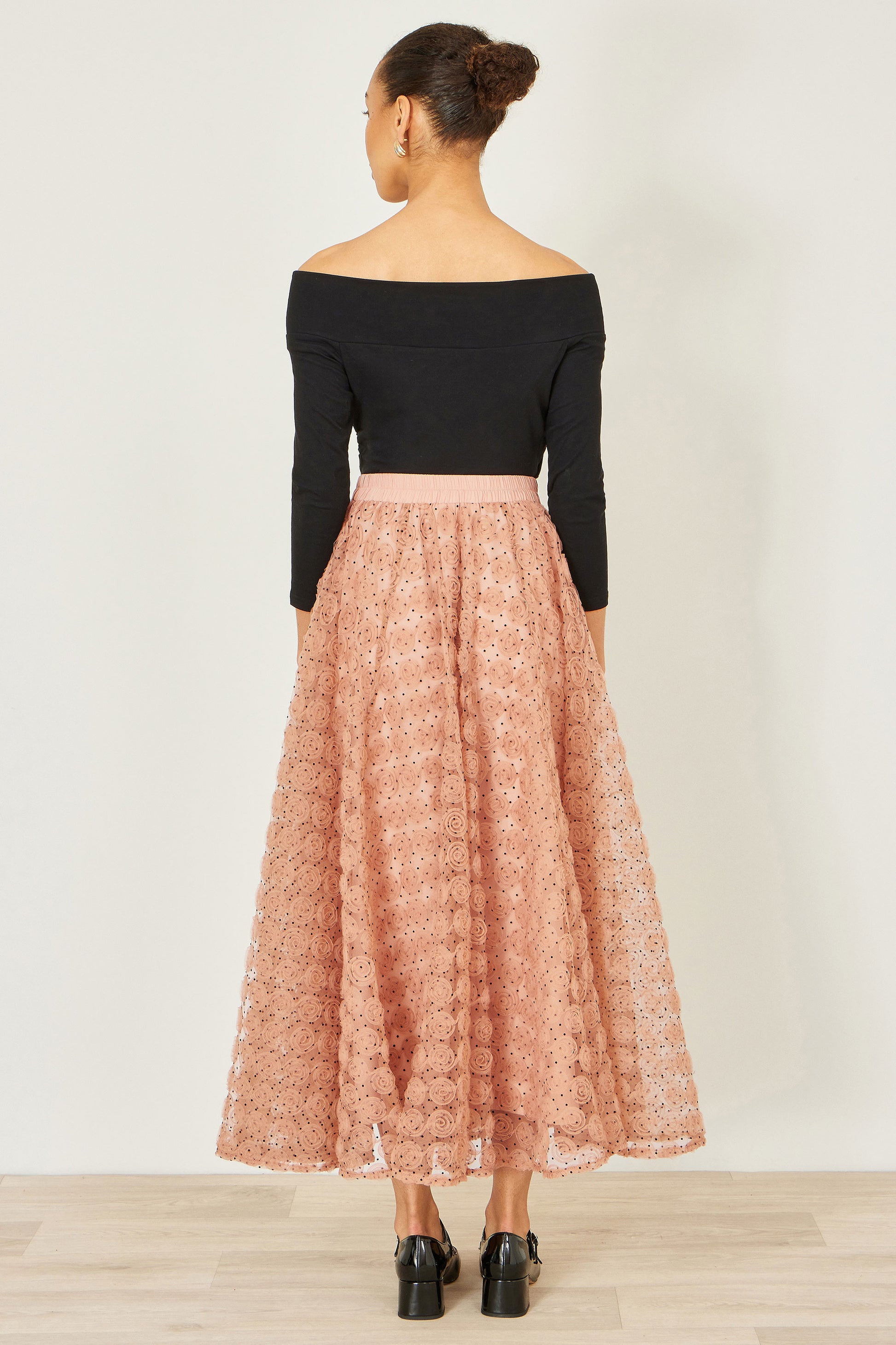 Yumi Blush Pink Spot And Rose Tulle Skirt Skirts Yumi
