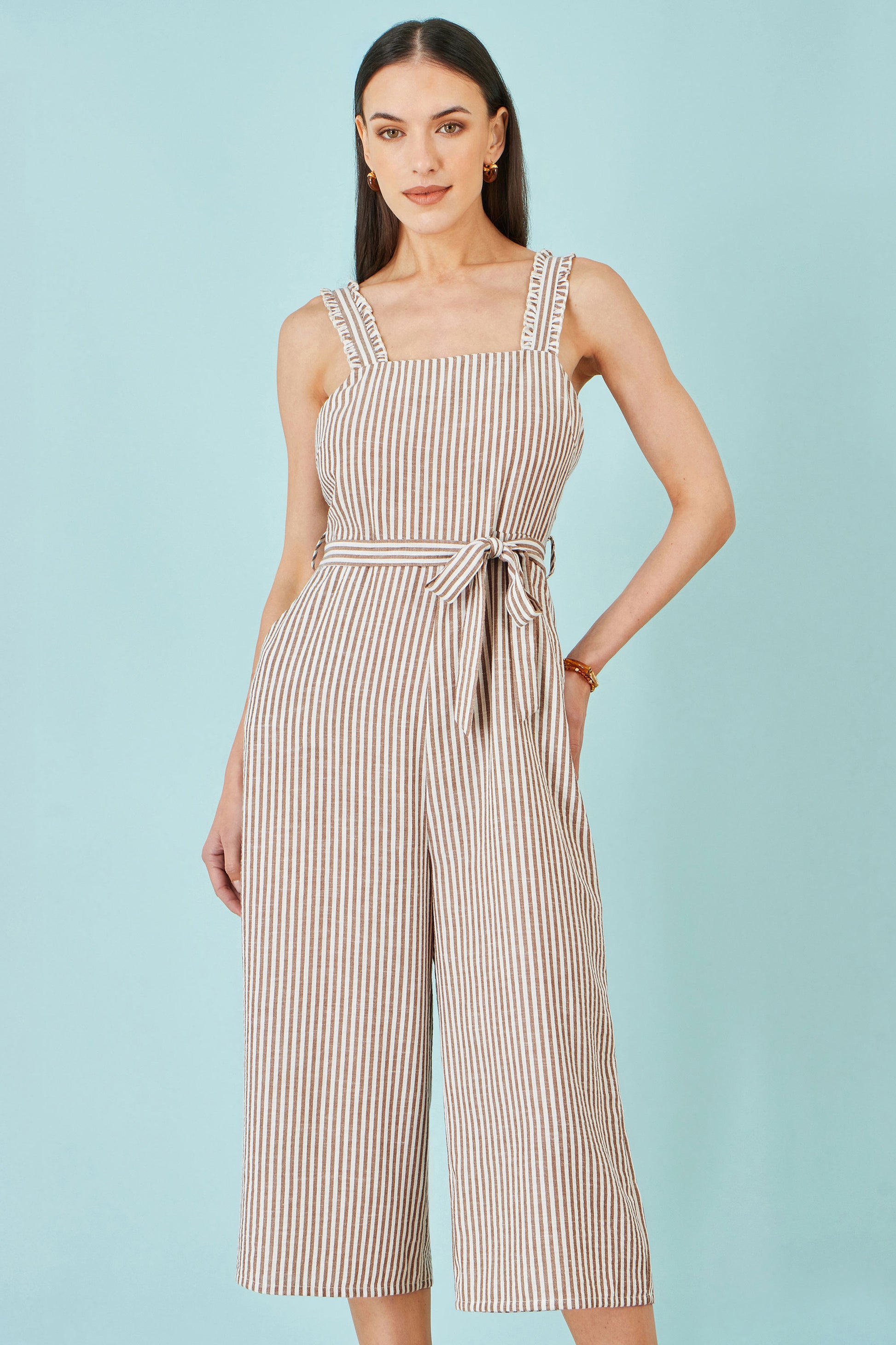 Yumi Brown Stripe Strappy Jumpsuit JUMPSUIT Yumi