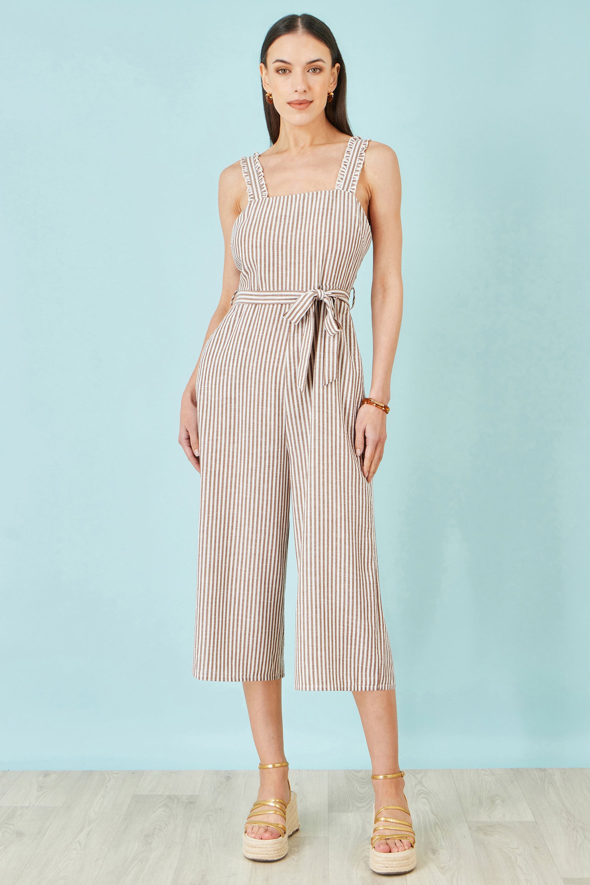 Yumi Brown Stripe Strappy Jumpsuit JUMPSUIT Yumi