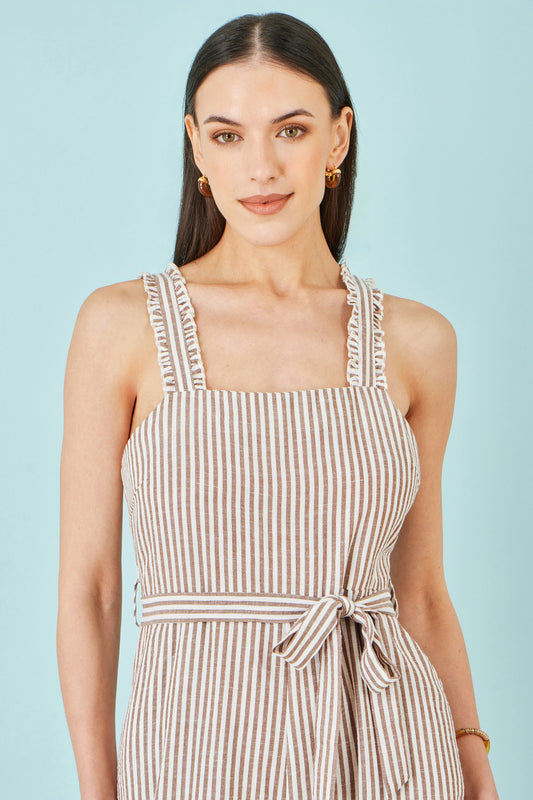 Yumi Brown Stripe Strappy Jumpsuit JUMPSUIT Yumi