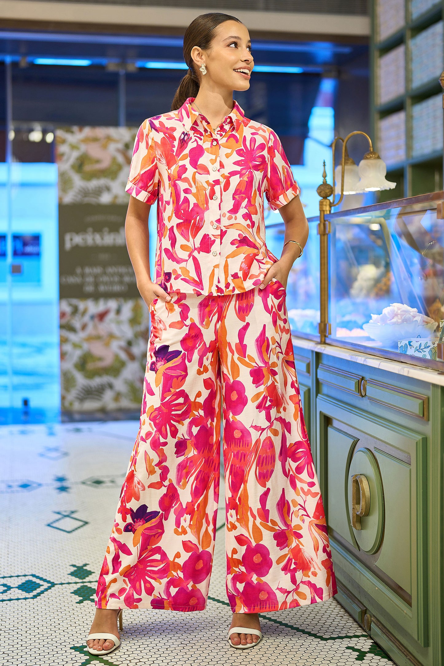 Yumi Pink Abstract Floral Shirt SHIRT Yumi