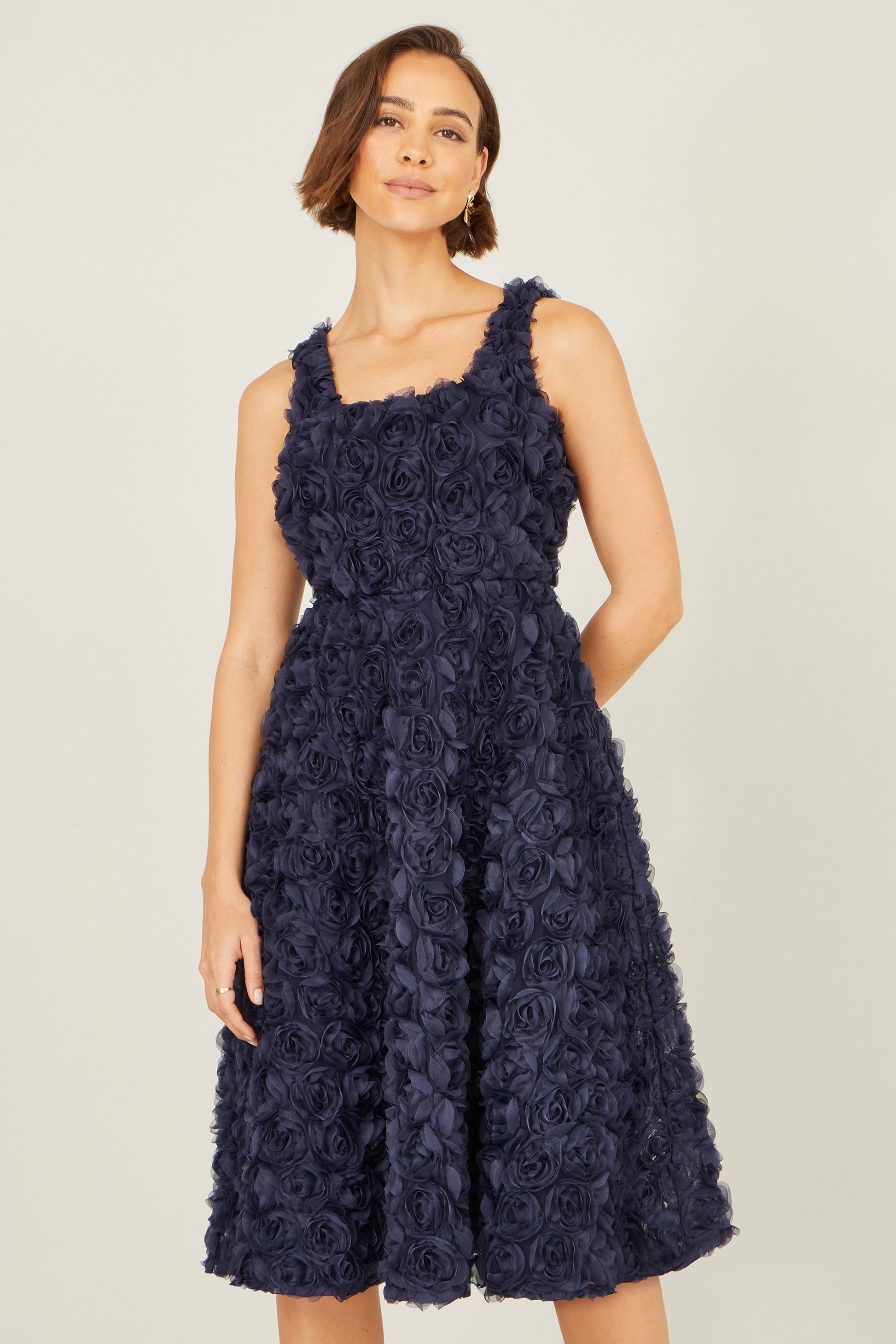 Yumi Navy Applique Floral Skater Dress Dress Occasion Yumi