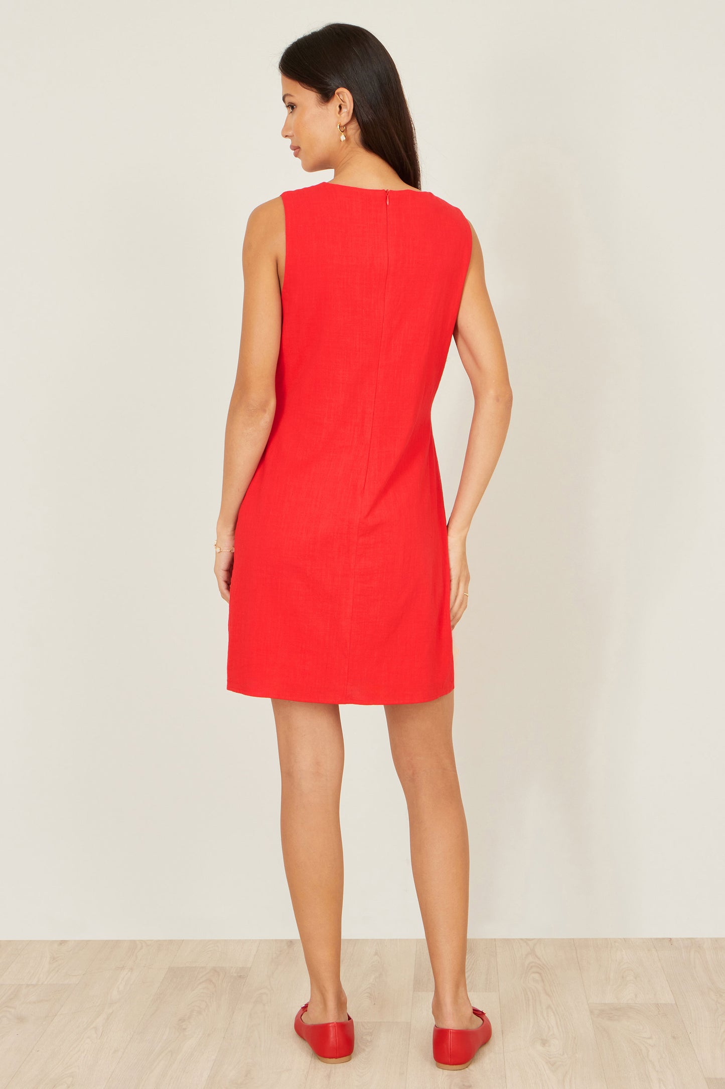 Yumi Red Viscose Button Detail Shift Dress Dress Casual Yumi