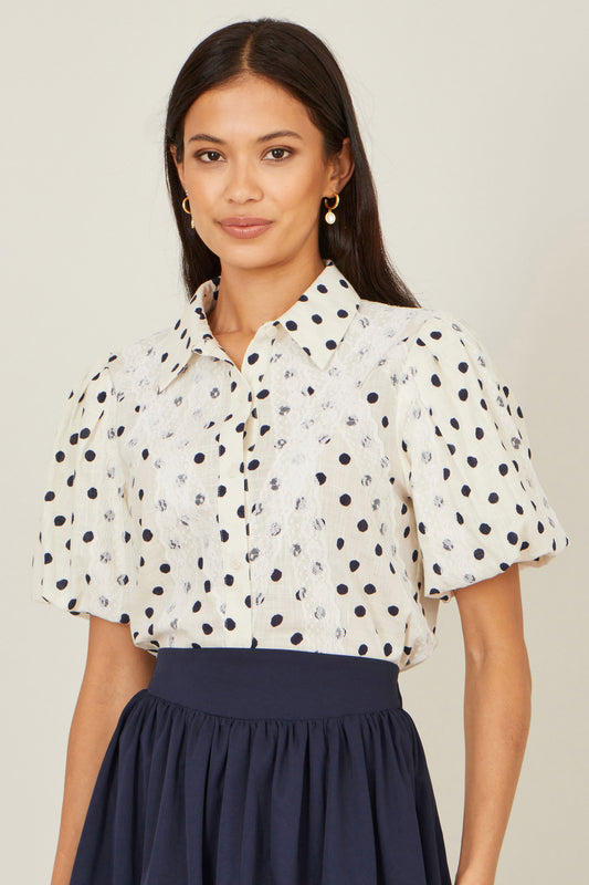 Yumi White Polka Dot Lace Boxy Shirt SHIRT Yumi