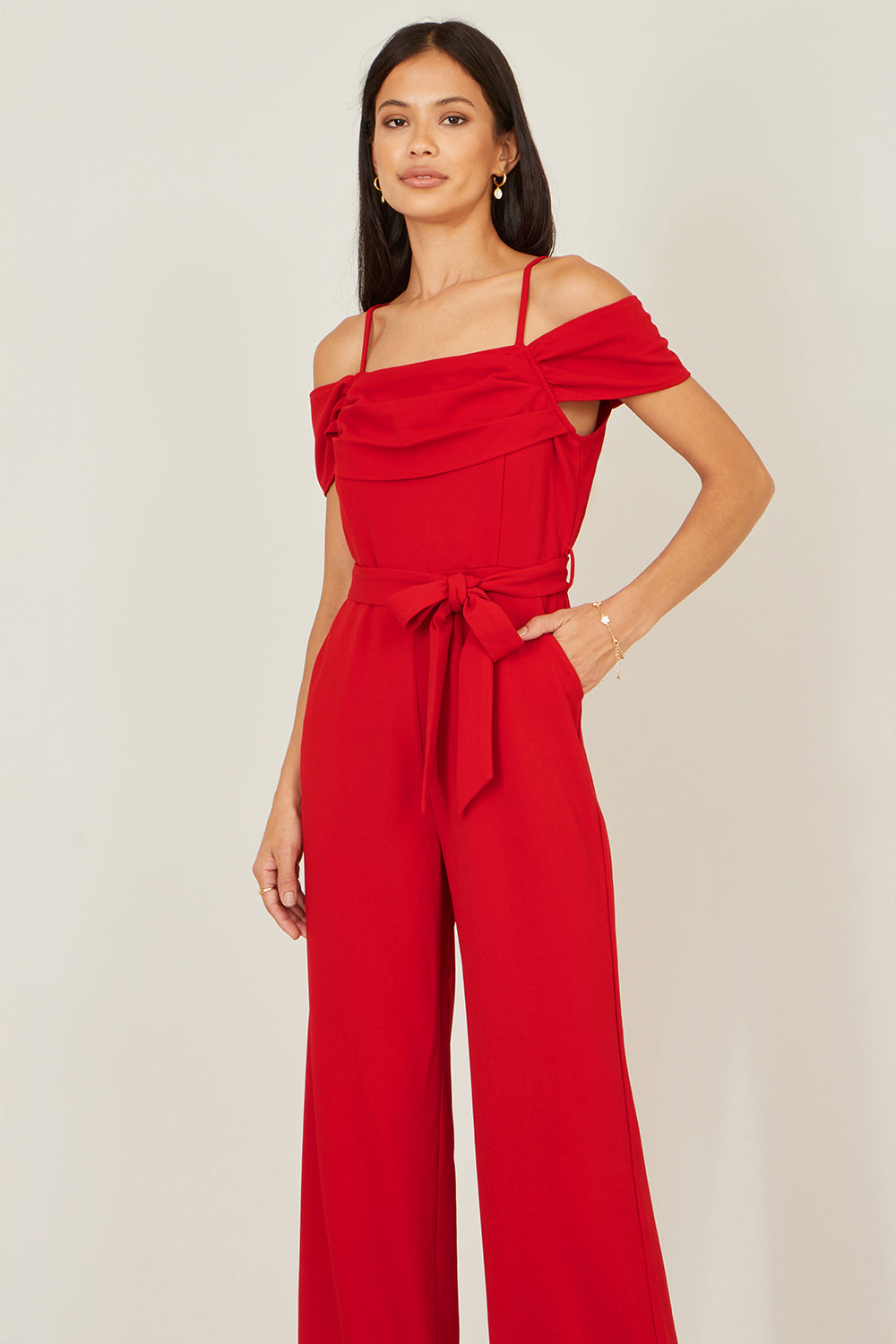 Yumi Red Stretch Bardot Jumpsuit JUMPSUIT Yumi