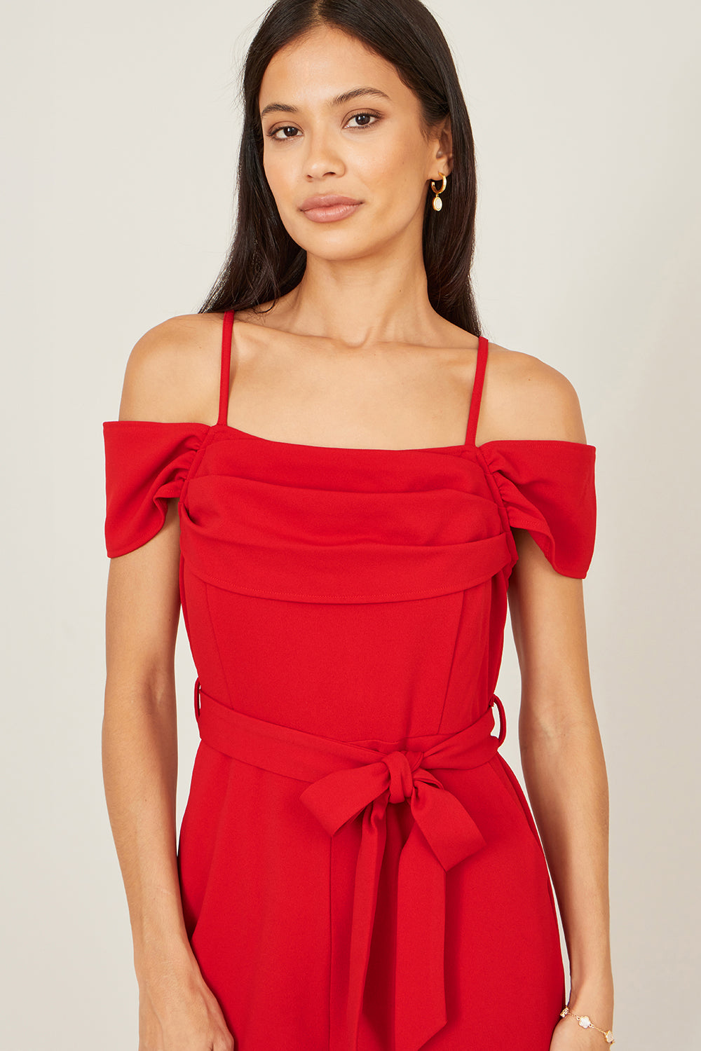 Yumi Red Stretch Bardot Jumpsuit JUMPSUIT Yumi