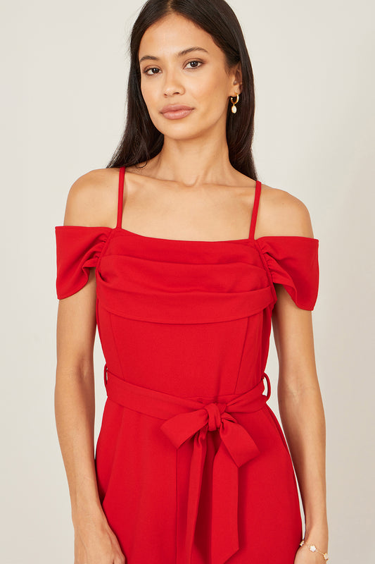 Yumi Red Stretch Bardot Jumpsuit JUMPSUIT Yumi