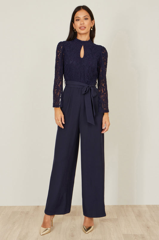 Yumi Navy Lace Applique Jumpsuit JUMPSUIT Yumi