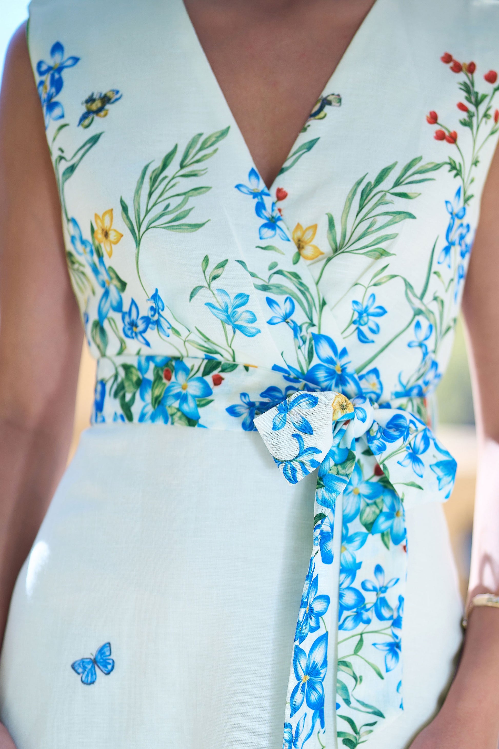 Yumi Ivory Butterfly Print Midi Wrap Dress Dress Occasion Yumi