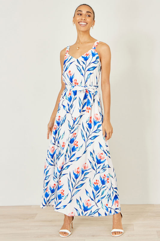 Yumi White Floral Print Maxi Sun Dress Beachwear Yumi