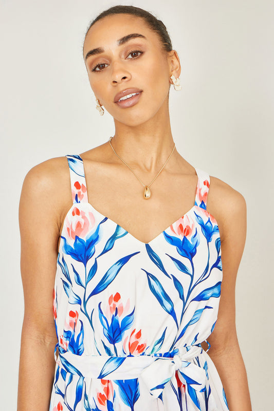 Yumi White Floral Print Maxi Sun Dress Beachwear Yumi