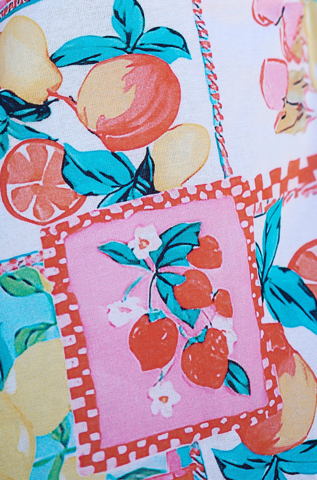 Yumi Multicolour Fruit Print Midi Sun Dress Ruched Back Beachwear Yumi