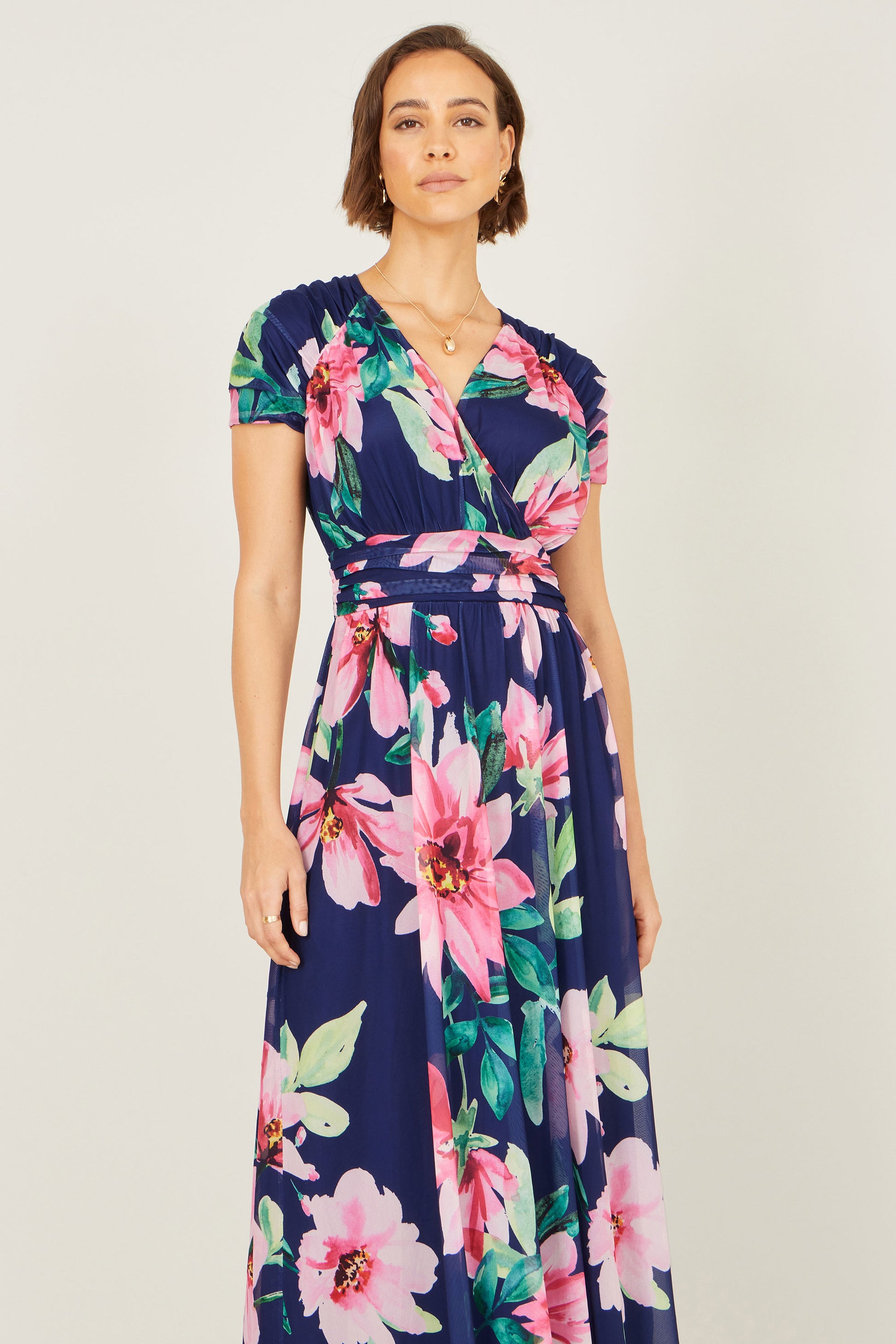 Yumi Navy Mesh Floral Maxi Dress Dress Occasion Yumi