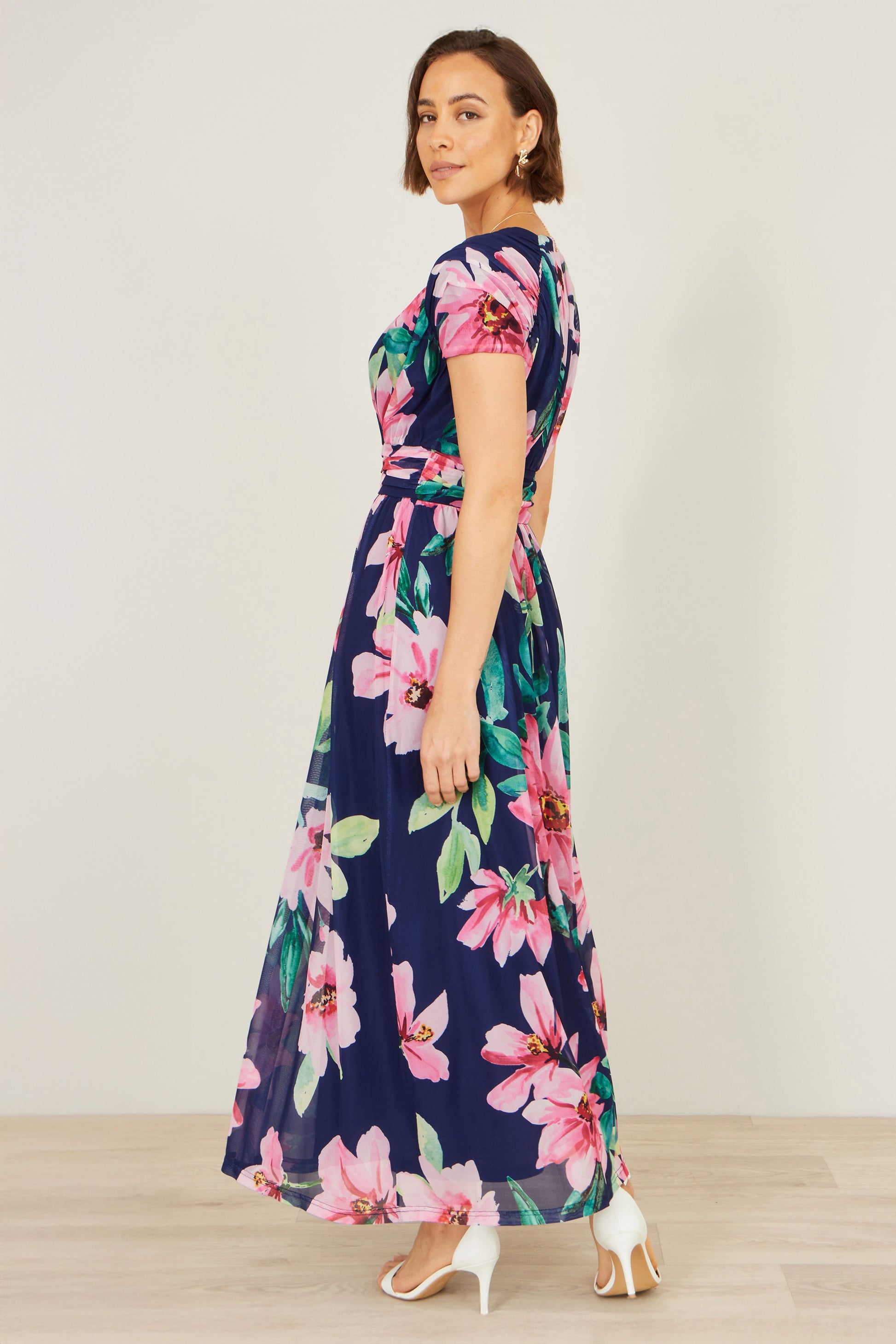 Yumi Navy Mesh Floral Maxi Dress Dress Occasion Yumi