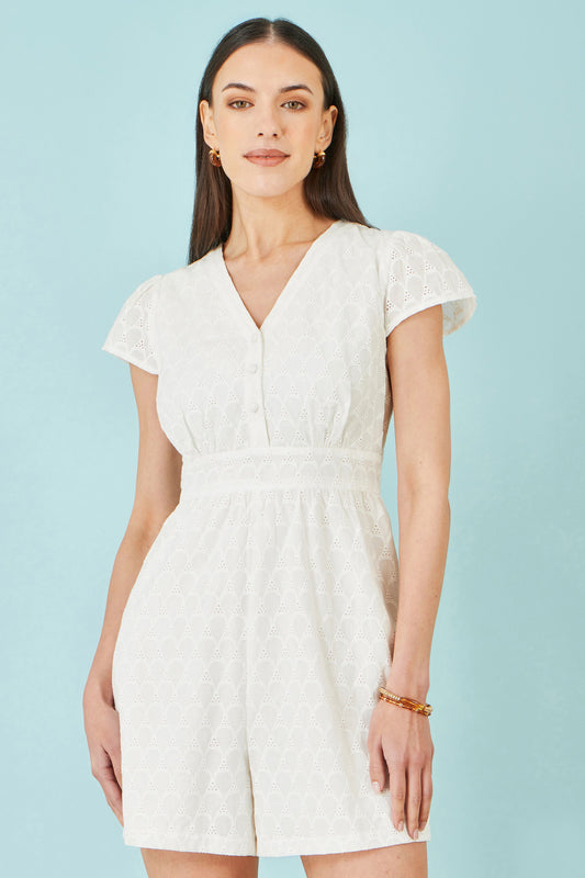 Yumi White Cotton Broderie Anglaise Playsuit PLAYSUIT Yumi