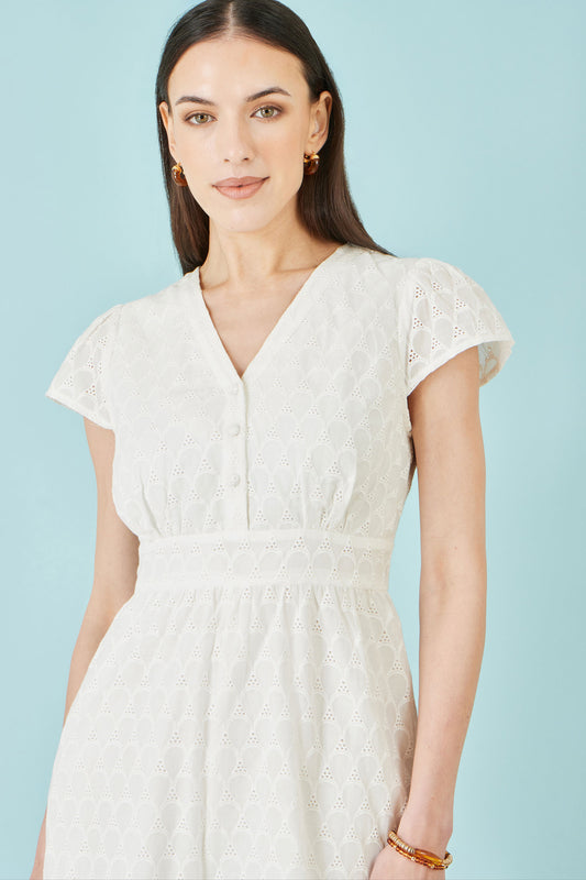 Yumi White Cotton Broderie Anglaise Playsuit PLAYSUIT Yumi