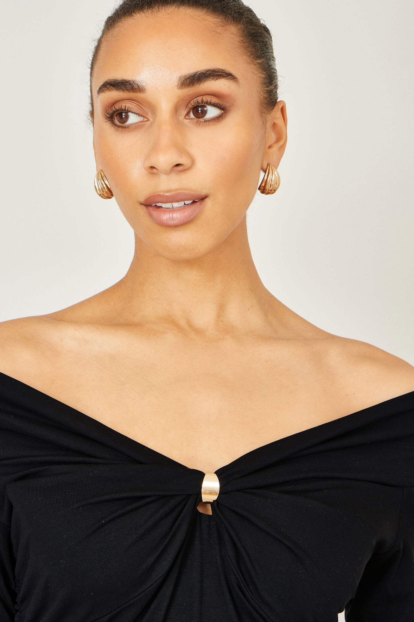 Yumi Black Bardot Long Sleeve Jersey Top Tops Yumi