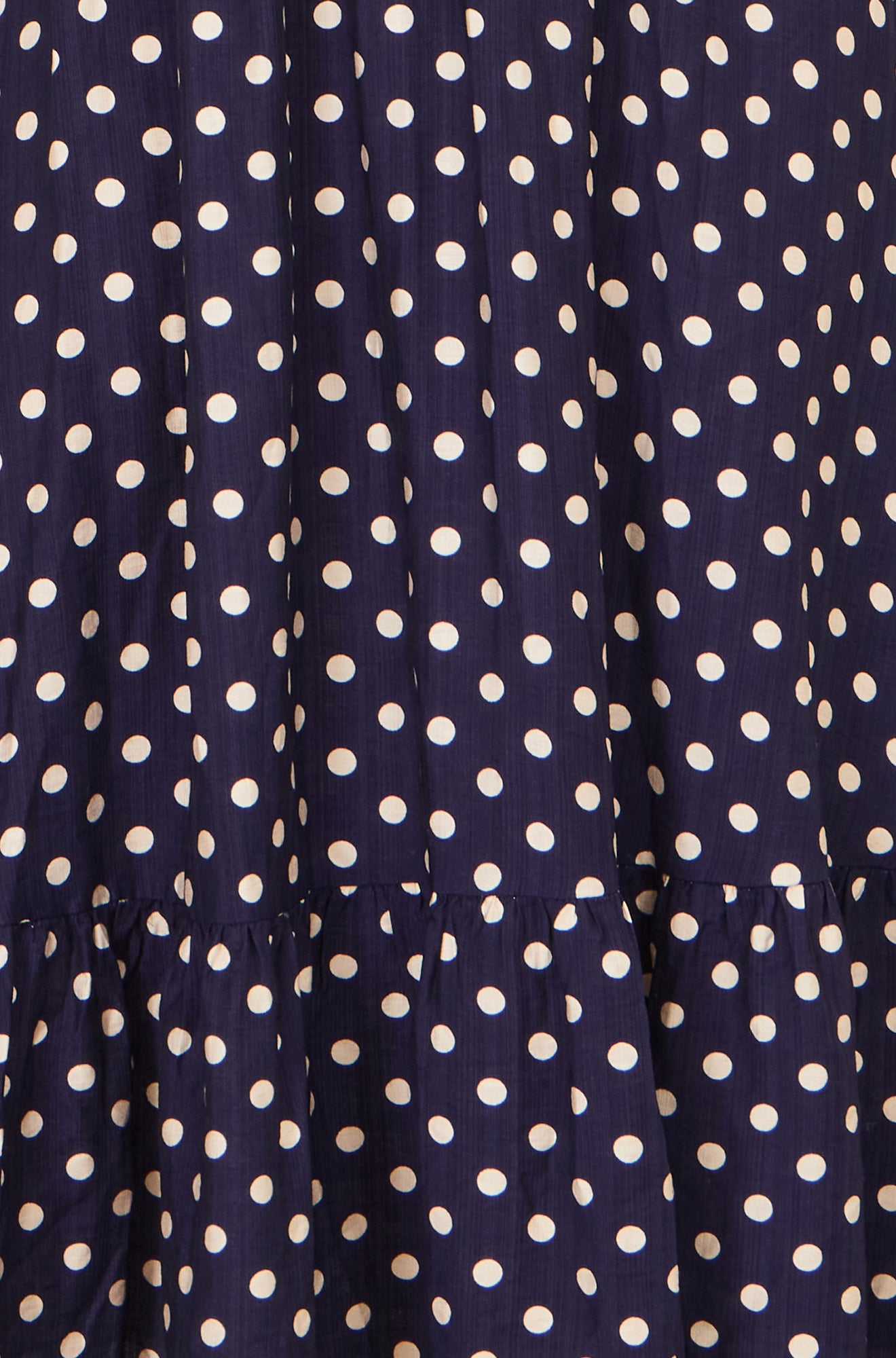 Yumi Navy Spot Ruched Waist Midi Dress Dress Casual Yumi