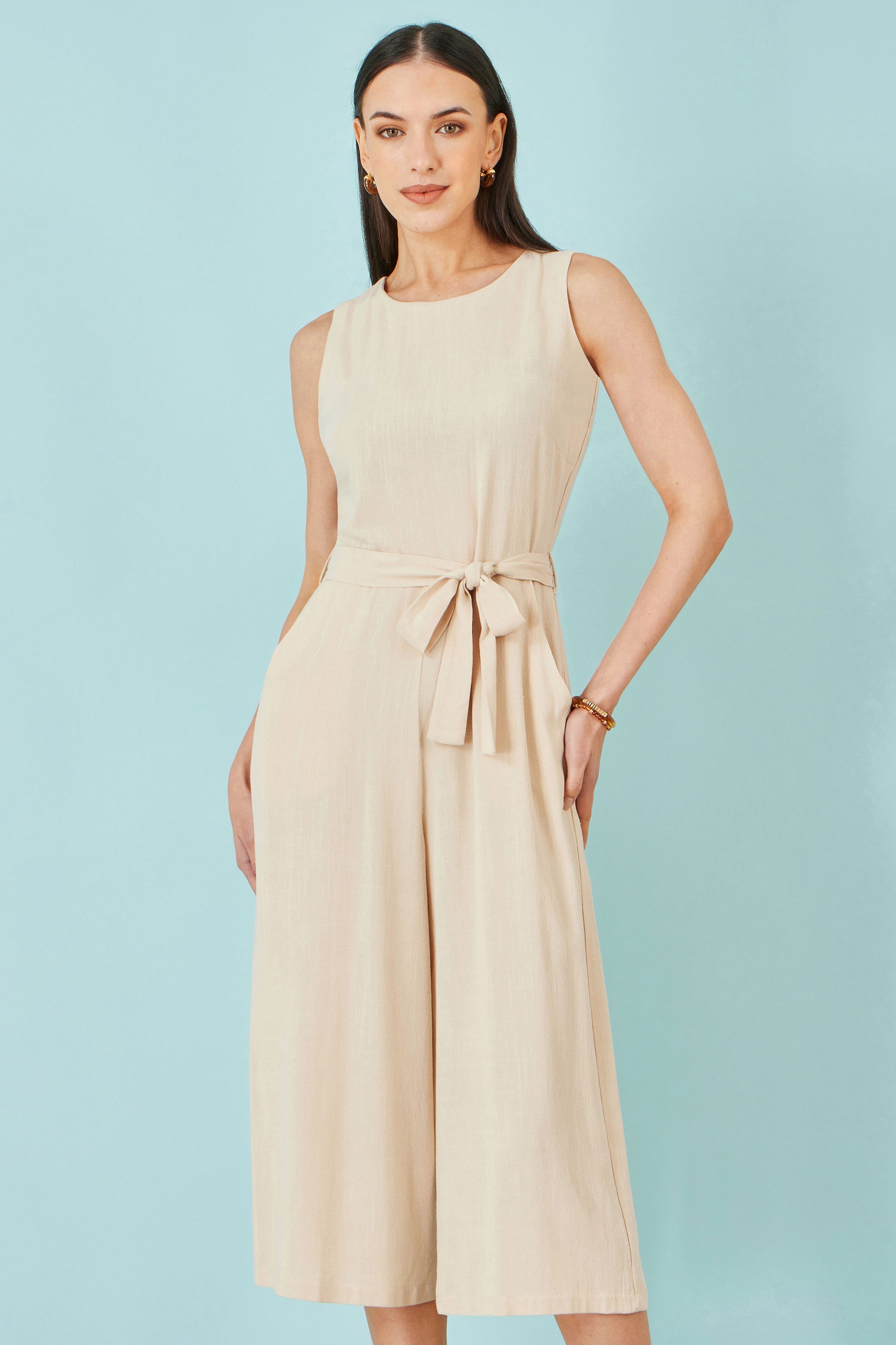 Yumi Beige Viscose Culotte Jumpsuit JUMPSUIT Yumi