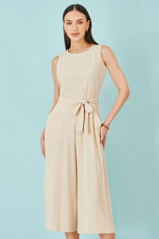 Yumi Beige Viscose Culotte Jumpsuit JUMPSUIT Yumi