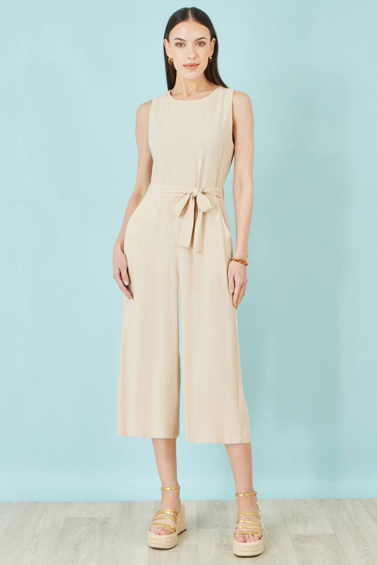 Yumi Beige Viscose Culotte Jumpsuit JUMPSUIT Yumi
