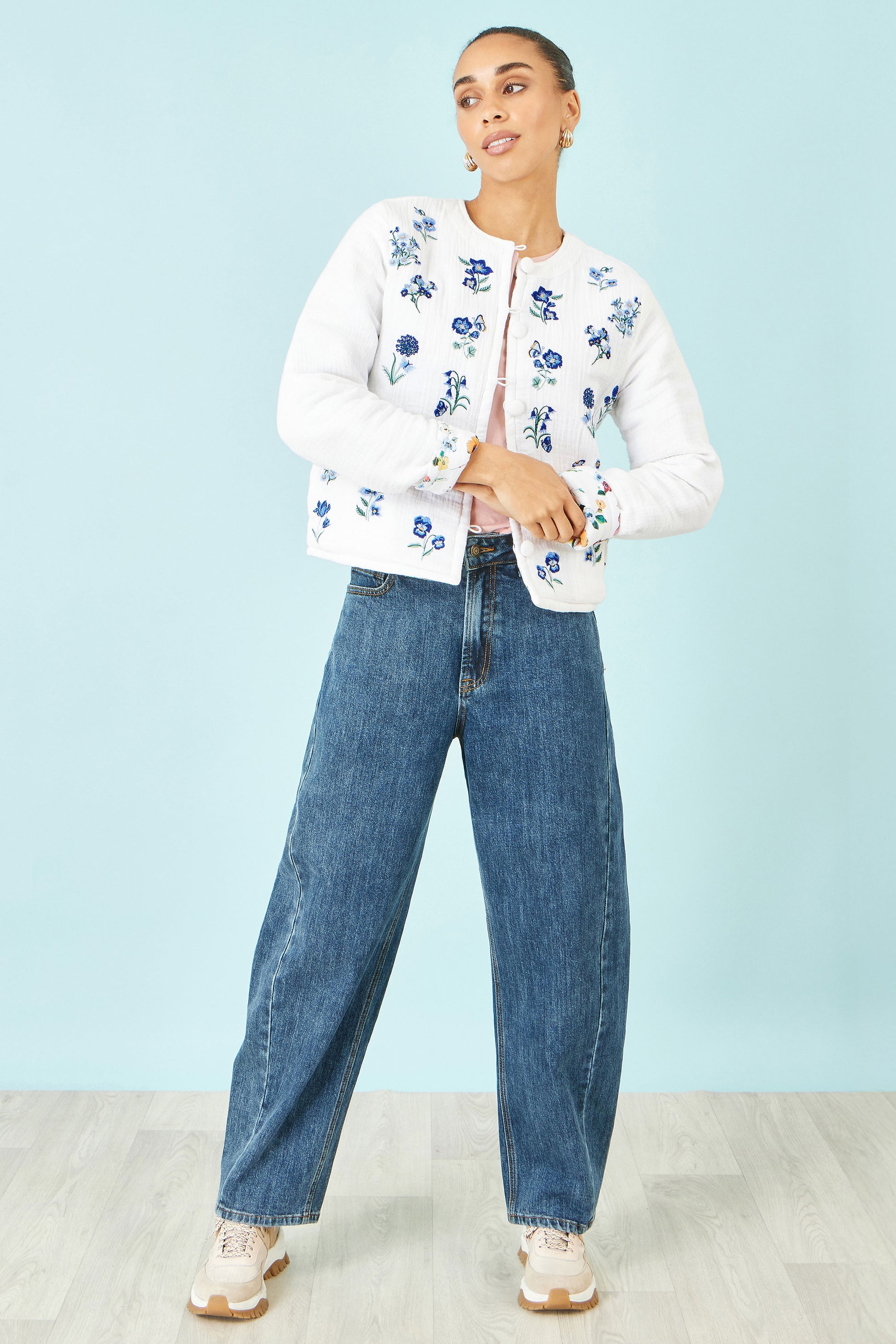 Yumi White Floral Embroidery Reversible Cotton Jacket JACKET Yumi
