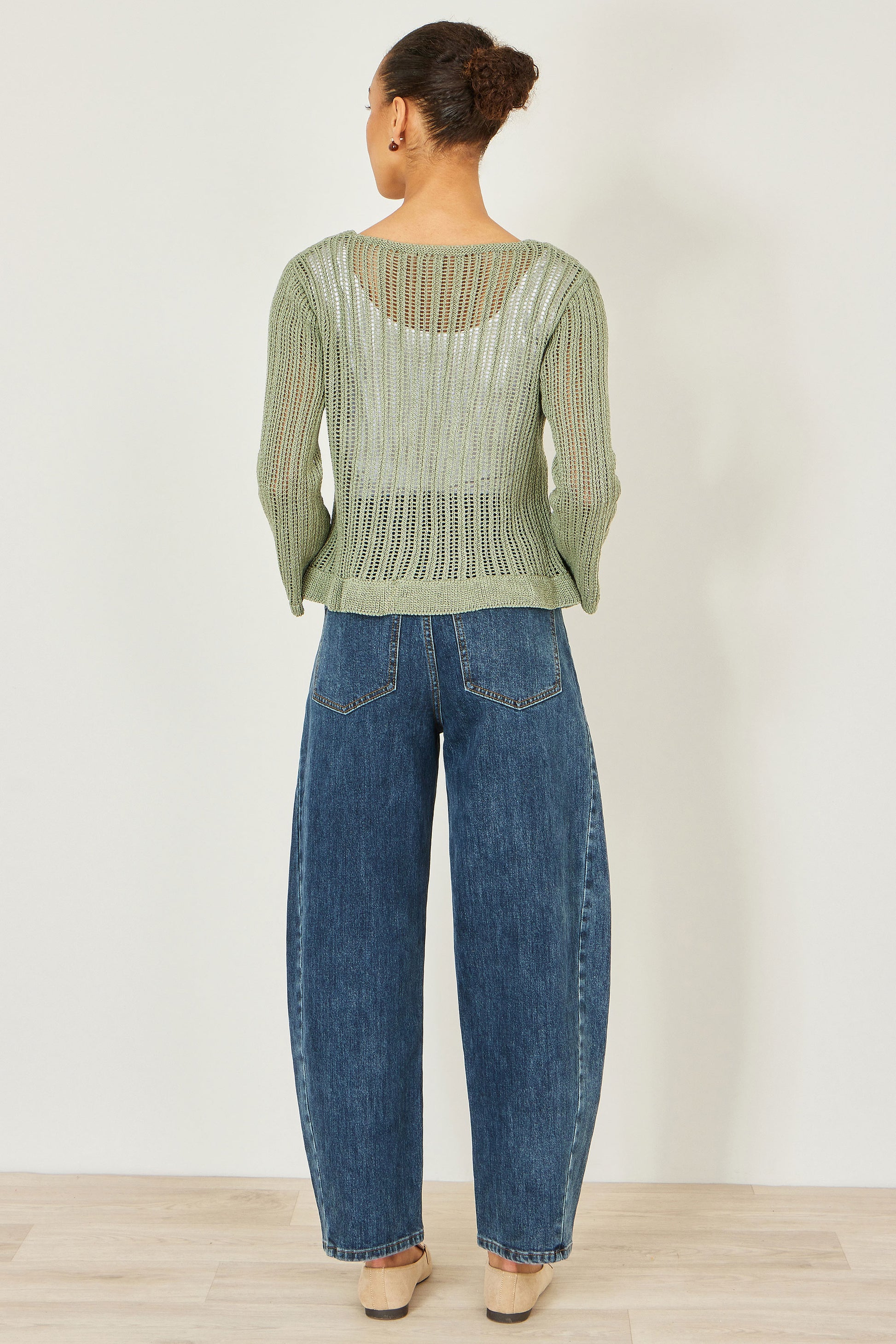 Yumi Green Tie Front Pointelle Cardigan Knit Cardigan Yumi