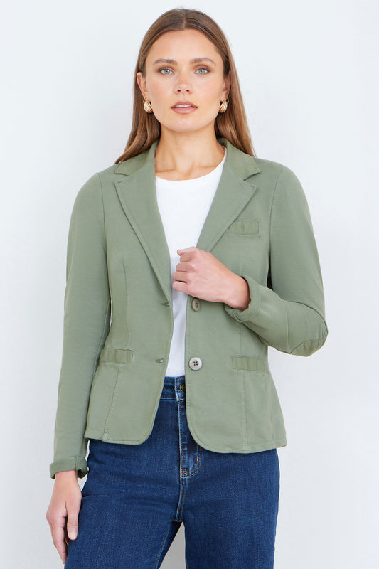 Yumi Green Stretch Cotton Blazer Outerwear Yumi