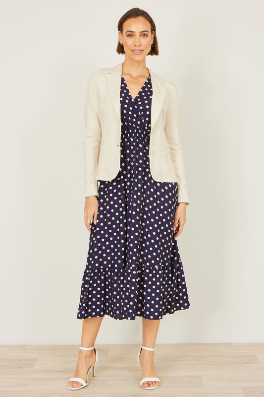 Yumi Beige Stretch Cotton Blazer Outerwear Yumi