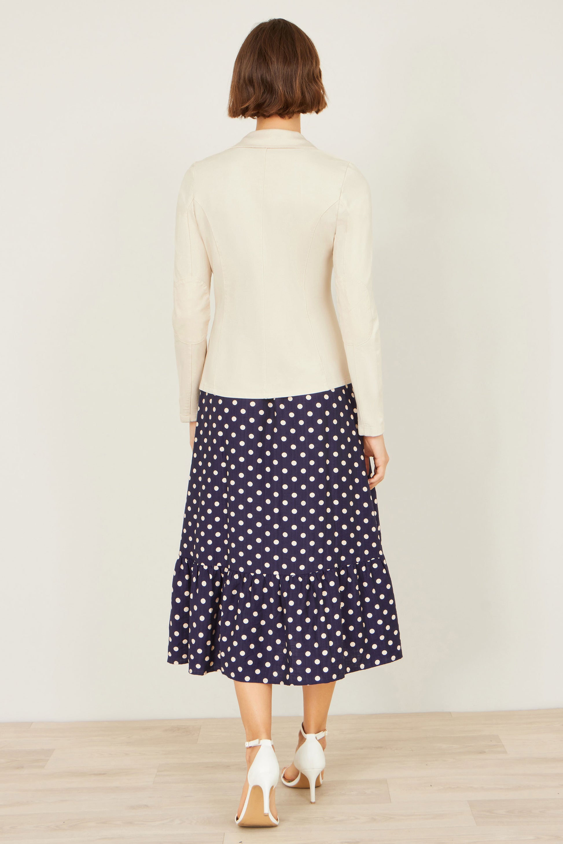 Yumi Beige Stretch Cotton Blazer Outerwear Yumi