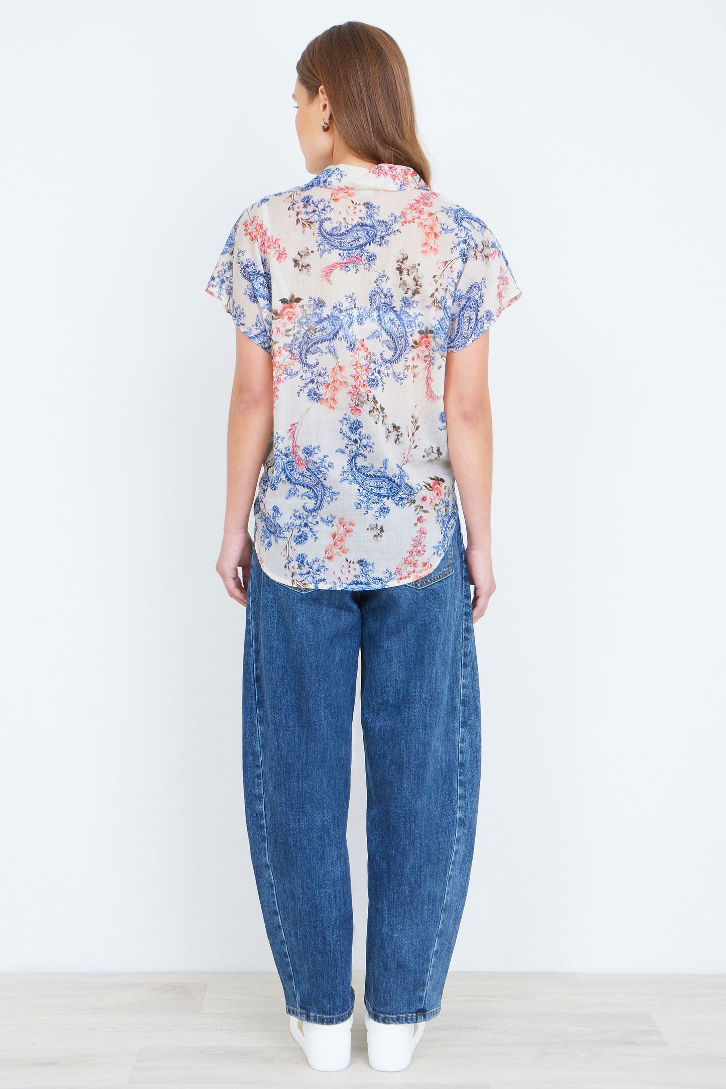 Yumi White Cotton Paisley Print Tie Knot Shirt SHIRT Yumi