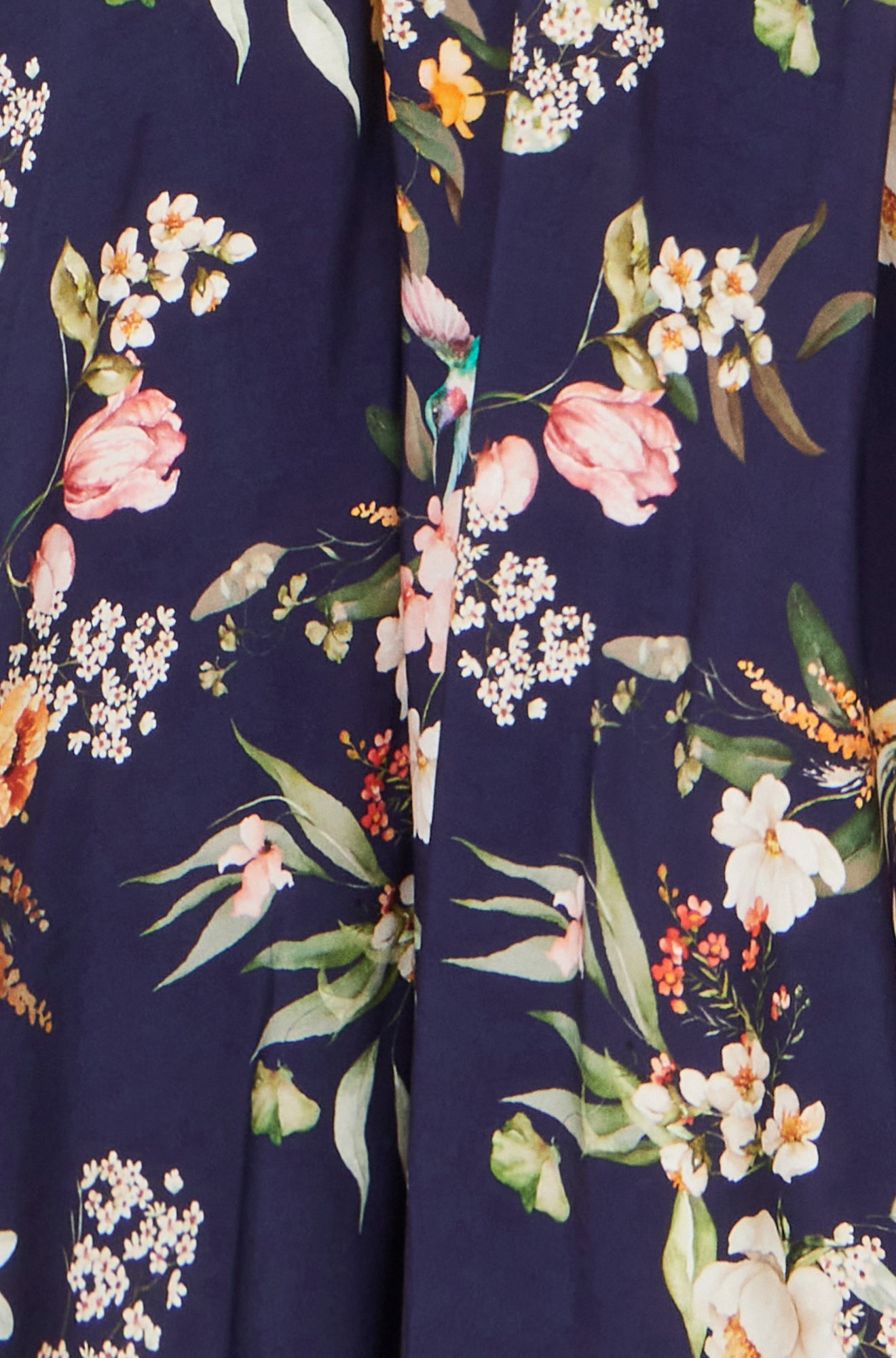 Yumi Navy Viscose Floral Print Midi Dress With Ruched Waist Dress Casual Yumi