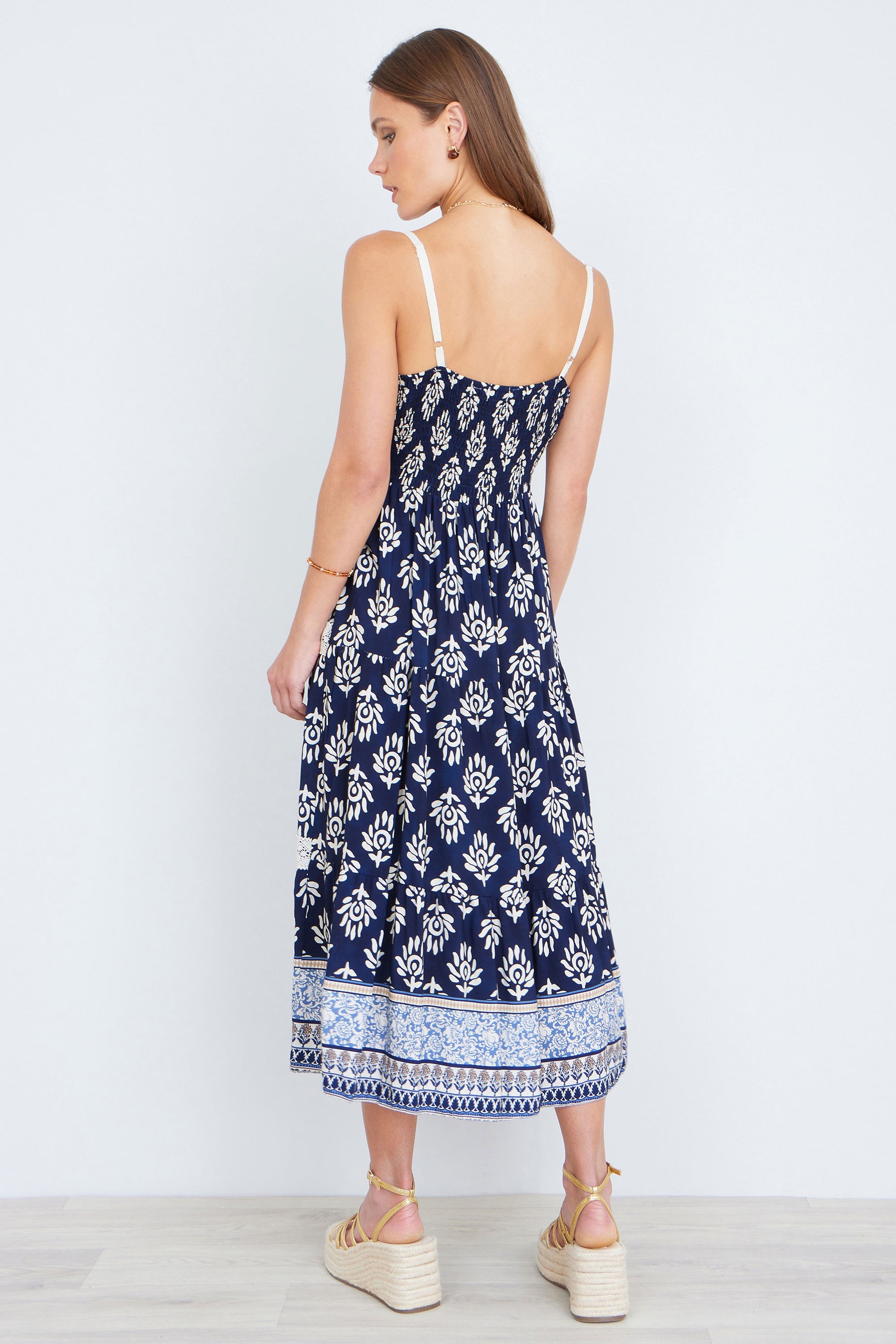 Yumi Navy Viscose Paisley Print Midi Sun Dress Beachwear Yumi