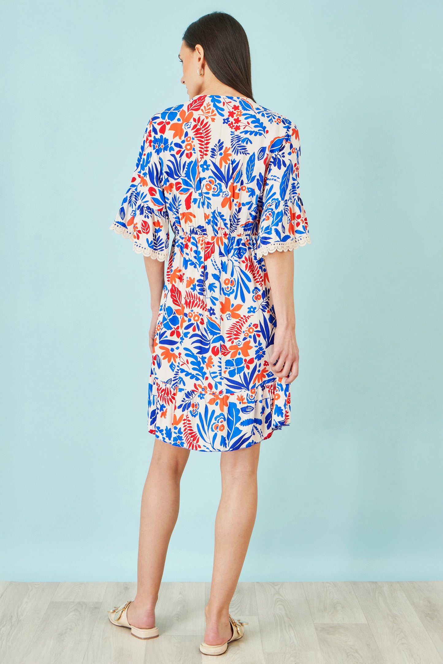 Yumi Multicolour Leaf Print Viscose Kimono Sleeve Tunic Beachwear Yumi