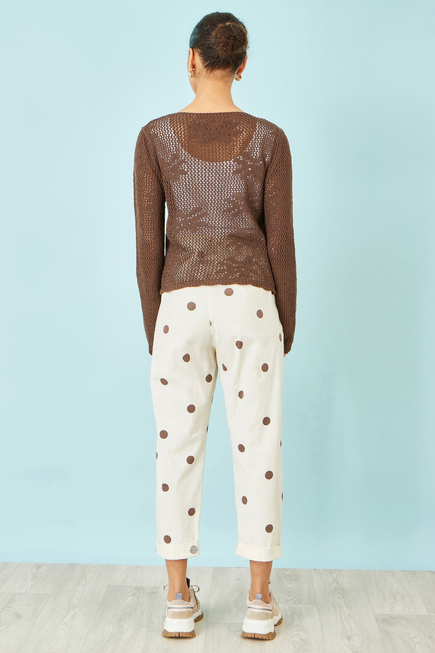 Yumi Brown Spot Print Cotton Canvas Chinos TROUSER Yumi