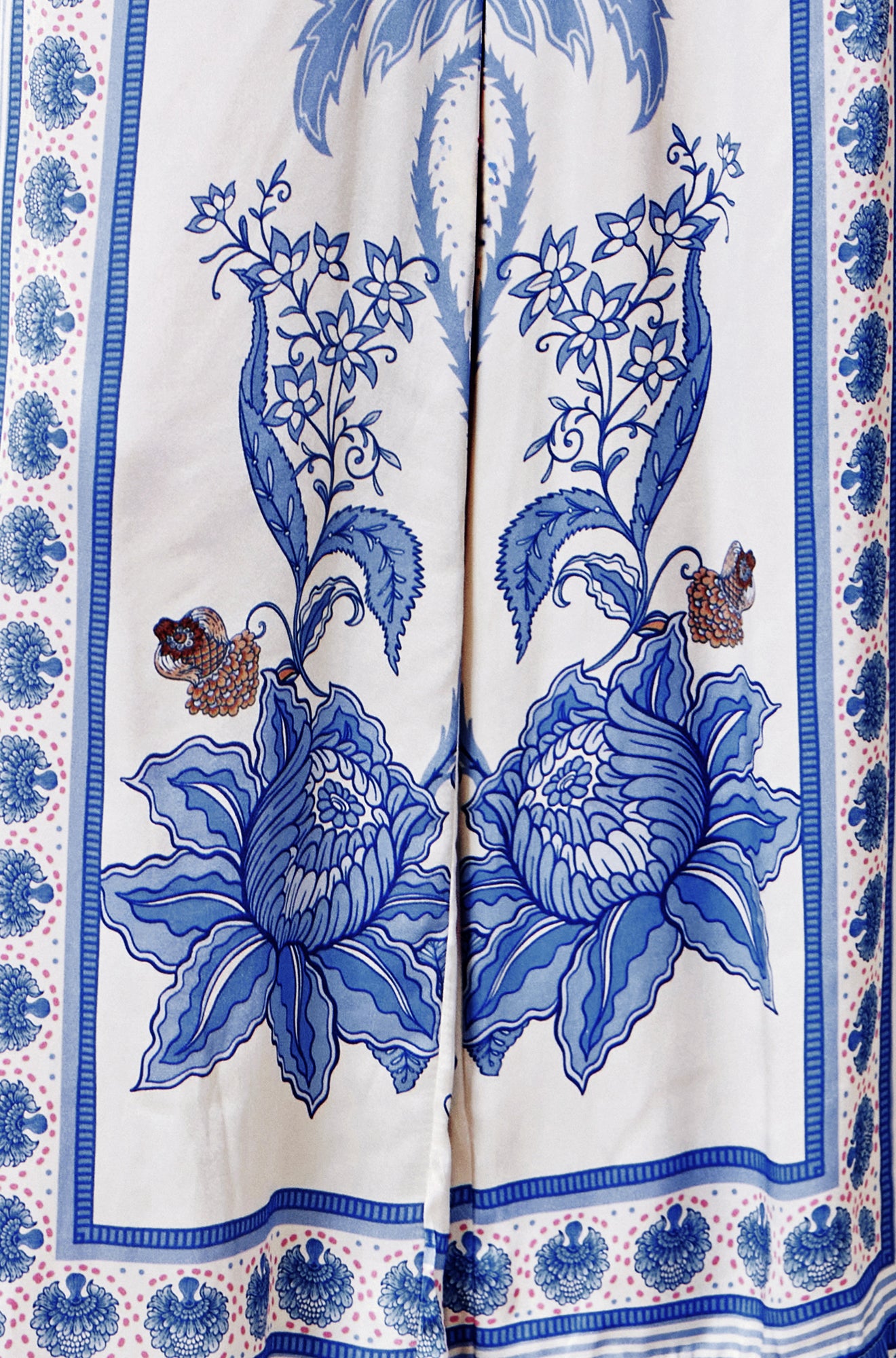 Yumi Blue Satin Print Placement Relaxed Trousers TROUSER Yumi