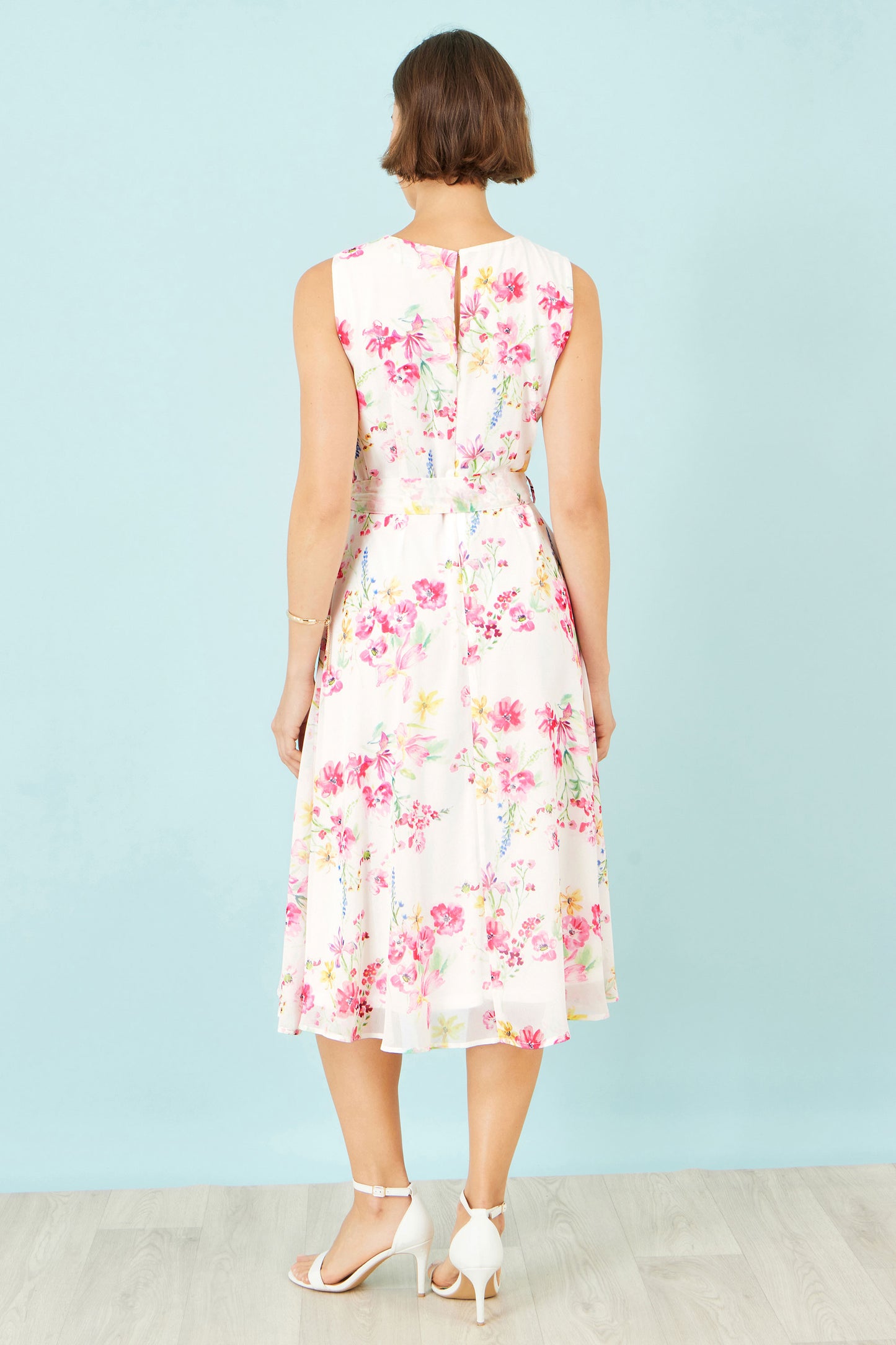 Yumi White Delicate Floral Midi Skater Dress Dress Casual Yumi