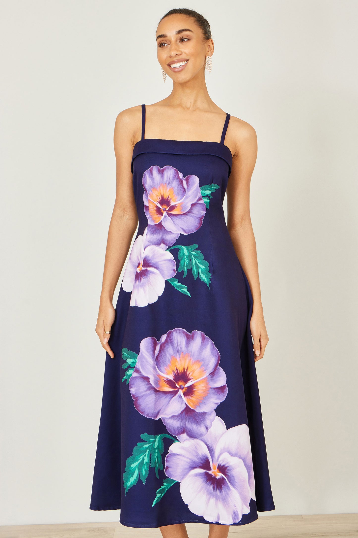 Yumi Navy Pansy Strappy Midi Dress Dress Occasion Yumi