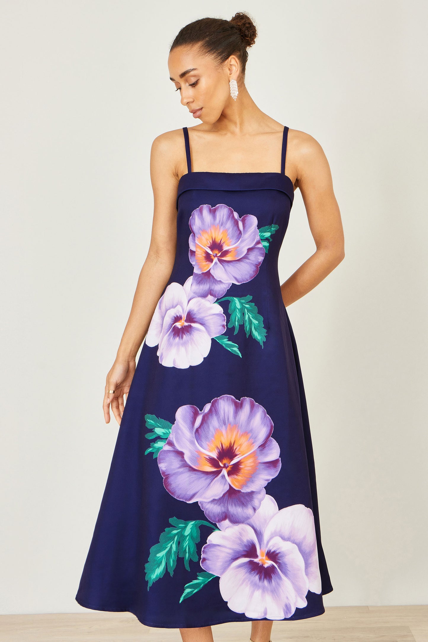 Yumi Navy Pansy Strappy Midi Dress Dress Occasion Yumi