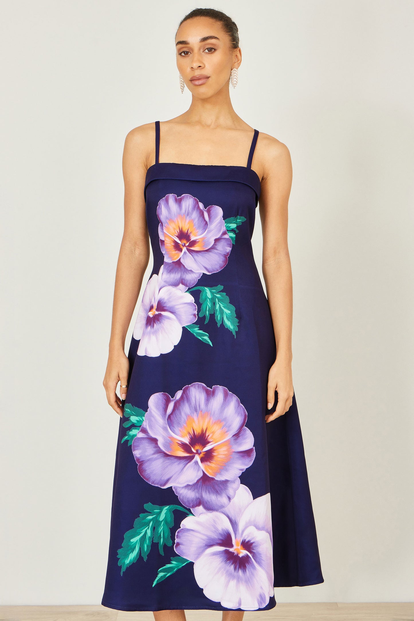 Yumi Navy Pansy Strappy Midi Dress Dress Occasion Yumi