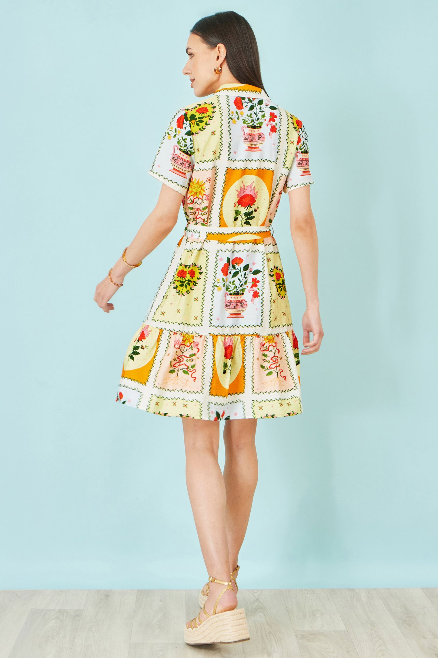 Yumi Multicolour Sun Patchwork Print Shirt Dress Dress Casual Yumi