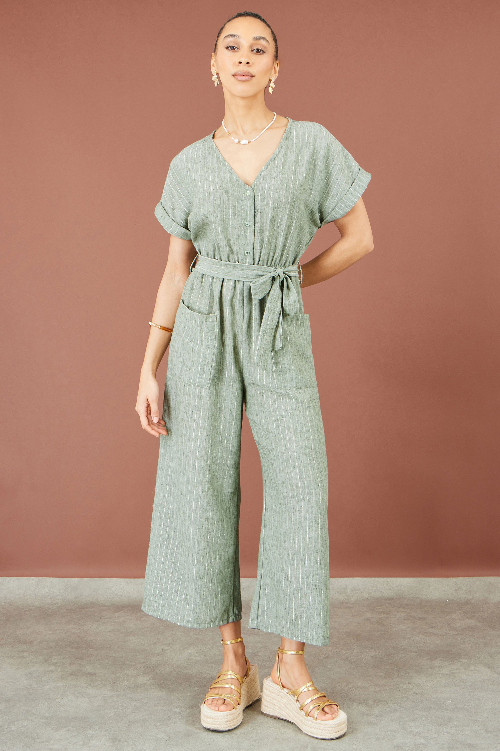 Yumi Green V Neck Kimono Sleeve Jumpsuit JUMPSUIT Yumi