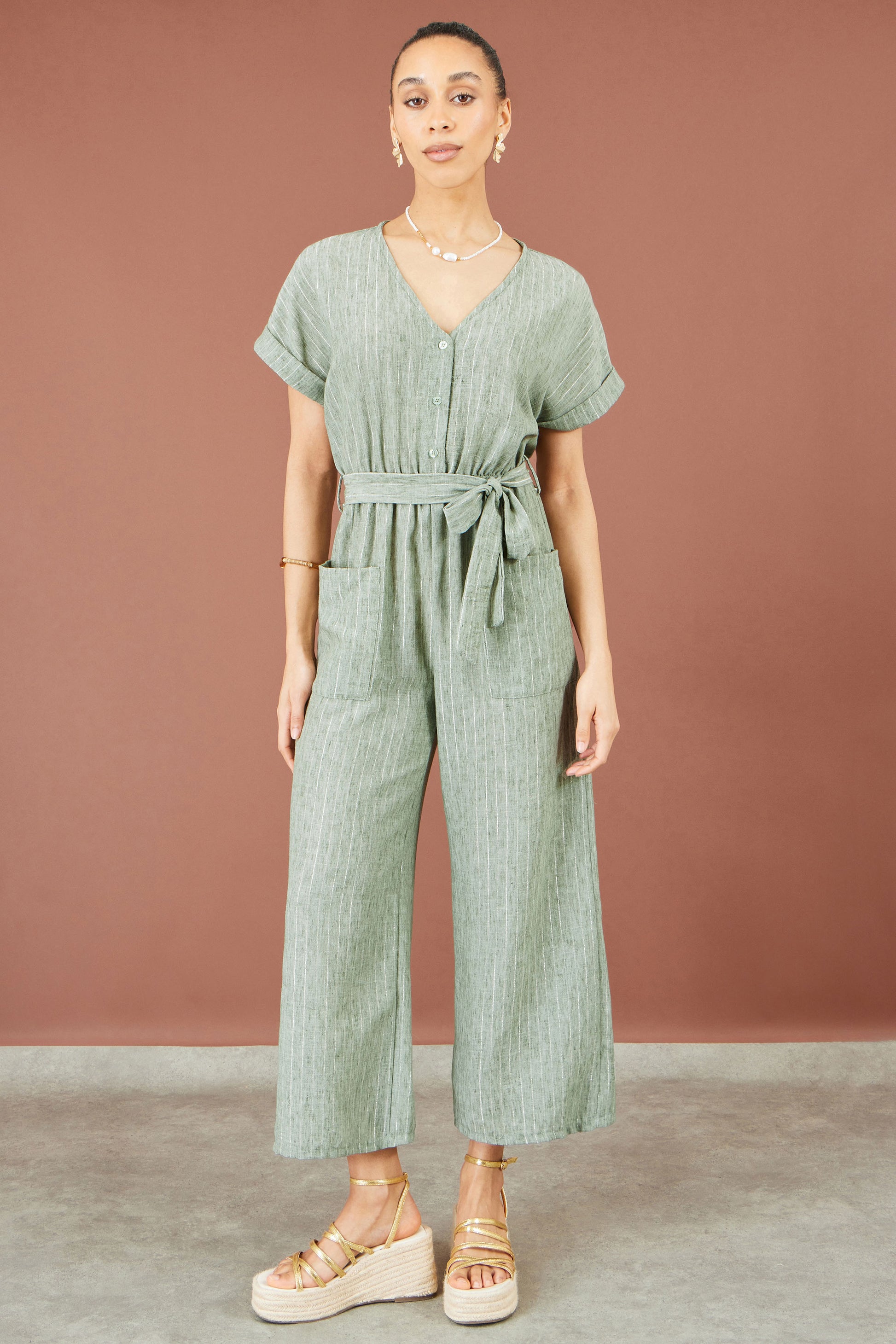 Yumi Green V Neck Kimono Sleeve Jumpsuit JUMPSUIT Yumi